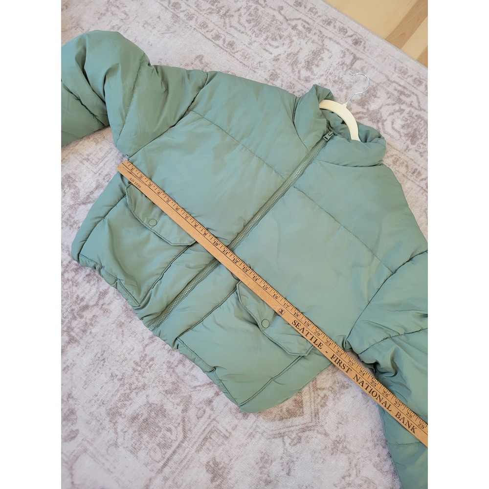 Love Tree Cropped Puffer Jacket Sage Green Quilted Zip Front Womens Large - Picture 6 of 8